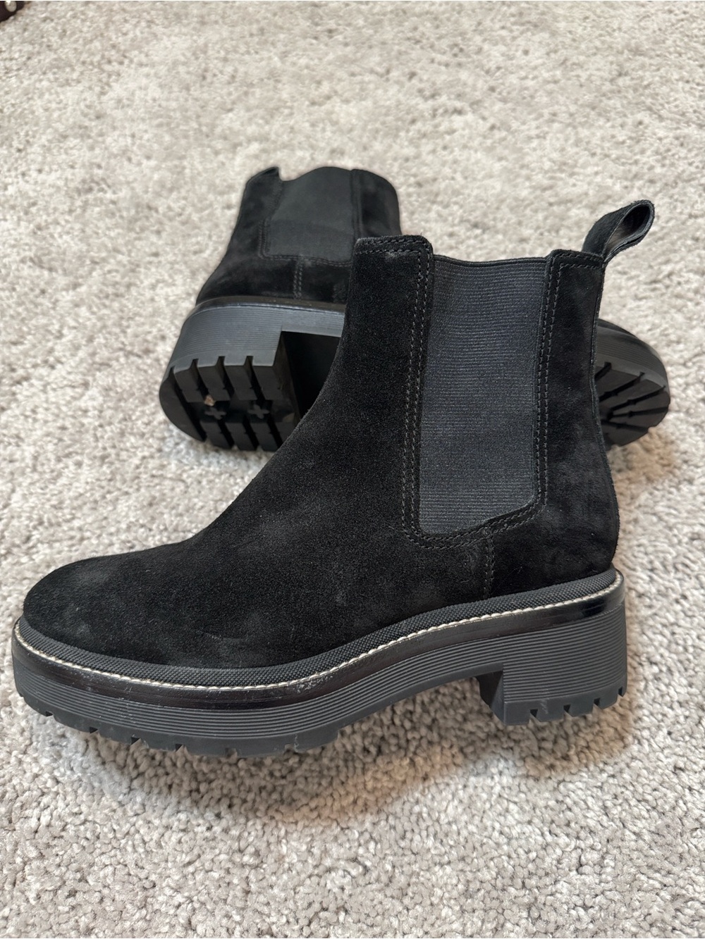 Tory Burch Black Suede Chelsea Lug Sole Boot